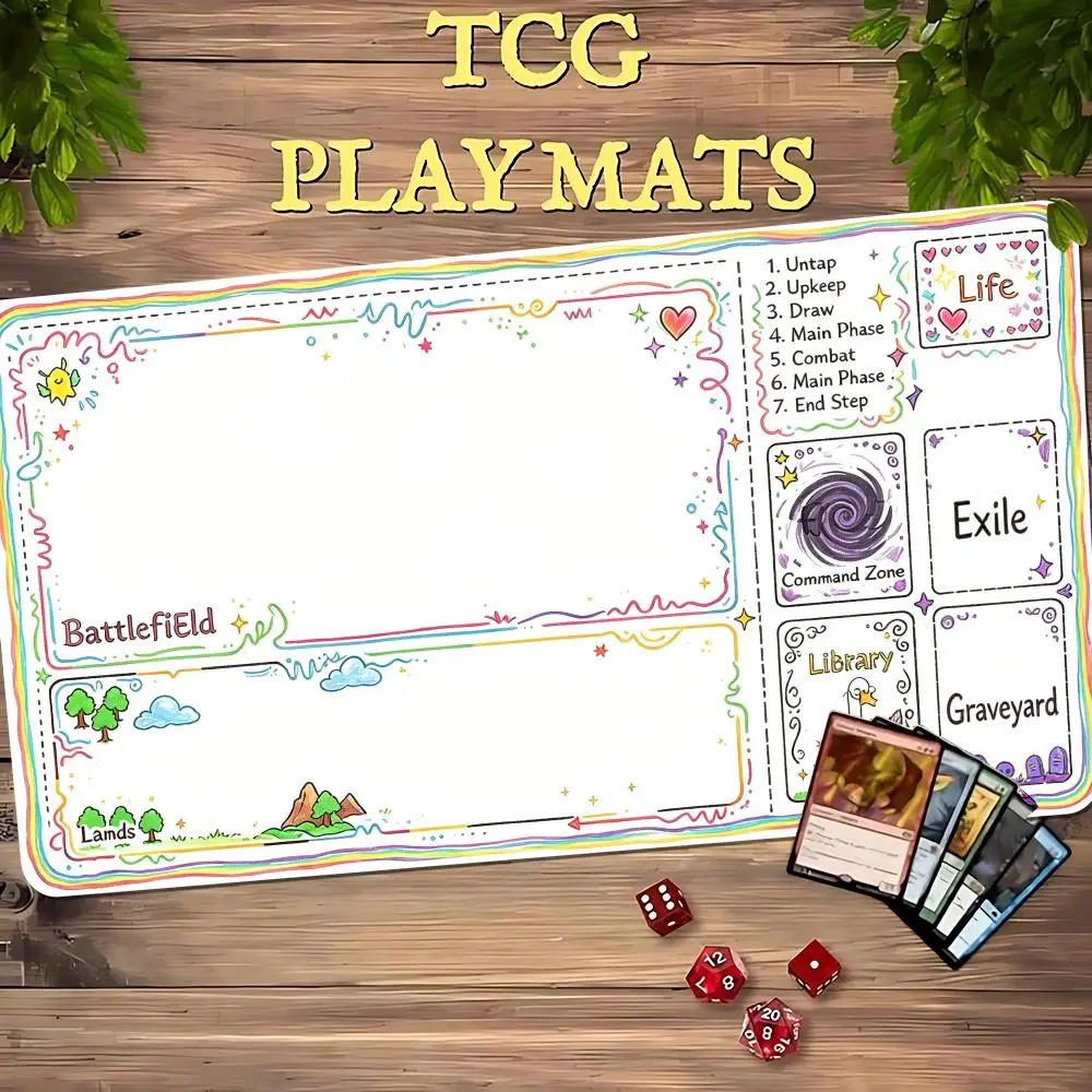 Rainbow Doodle Cute Goose Zoned TCG Playmat 35X60CM Magic Card Battle Mat Non‑Slip Durable Stitched Edge Tabletop Playmat MTG