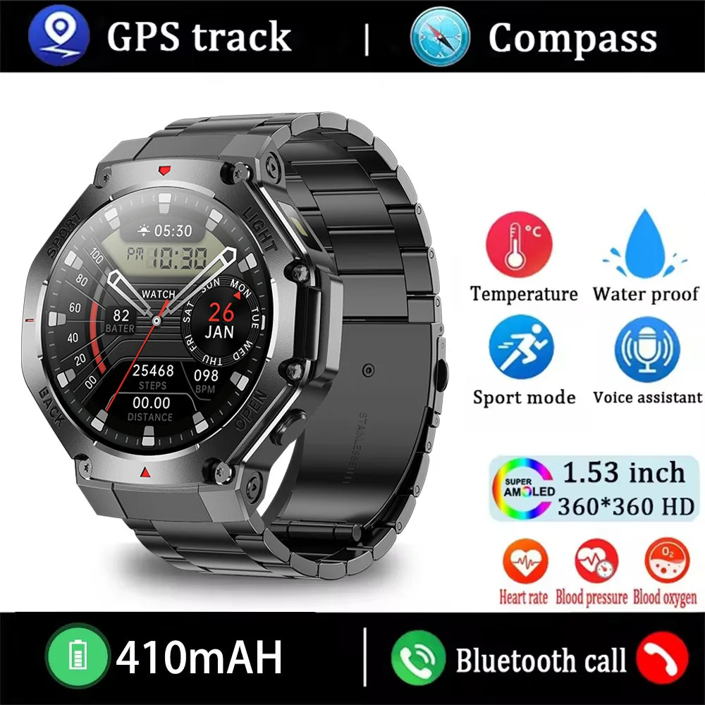 

1,53-дюймовые умные часы мужские HD AMOLED Bluetooth вызов светодиодный светильник водонепроницаемые умные часы мониторинг сердечного ритма здоровье умные часы
