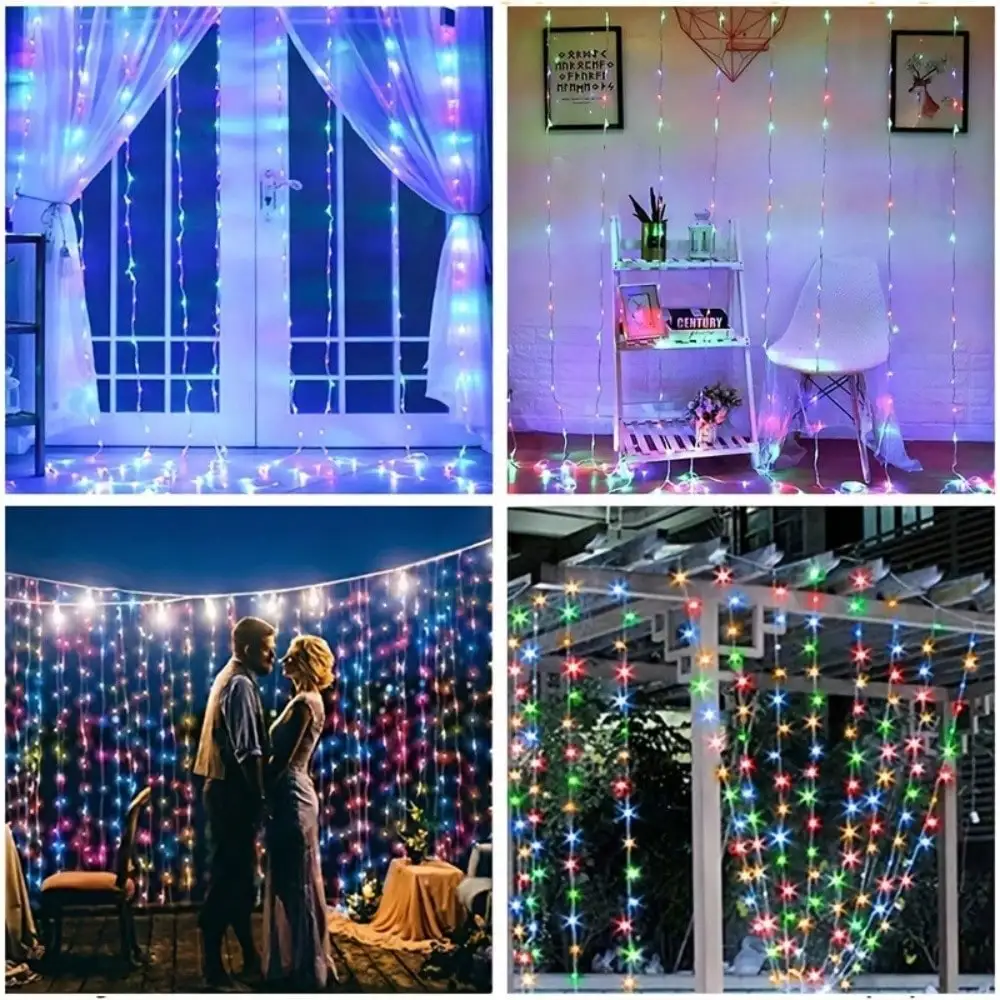 1PC 9.8ft X 9.8ft 300 LEDS 8 Lighting Modes Fairy Copper Light With Remote Colorful Window Curtain String Lights, USB Powered Waterproof For New Year Christmas Bedroom Party, Wedding Home Garden Wall Decorations