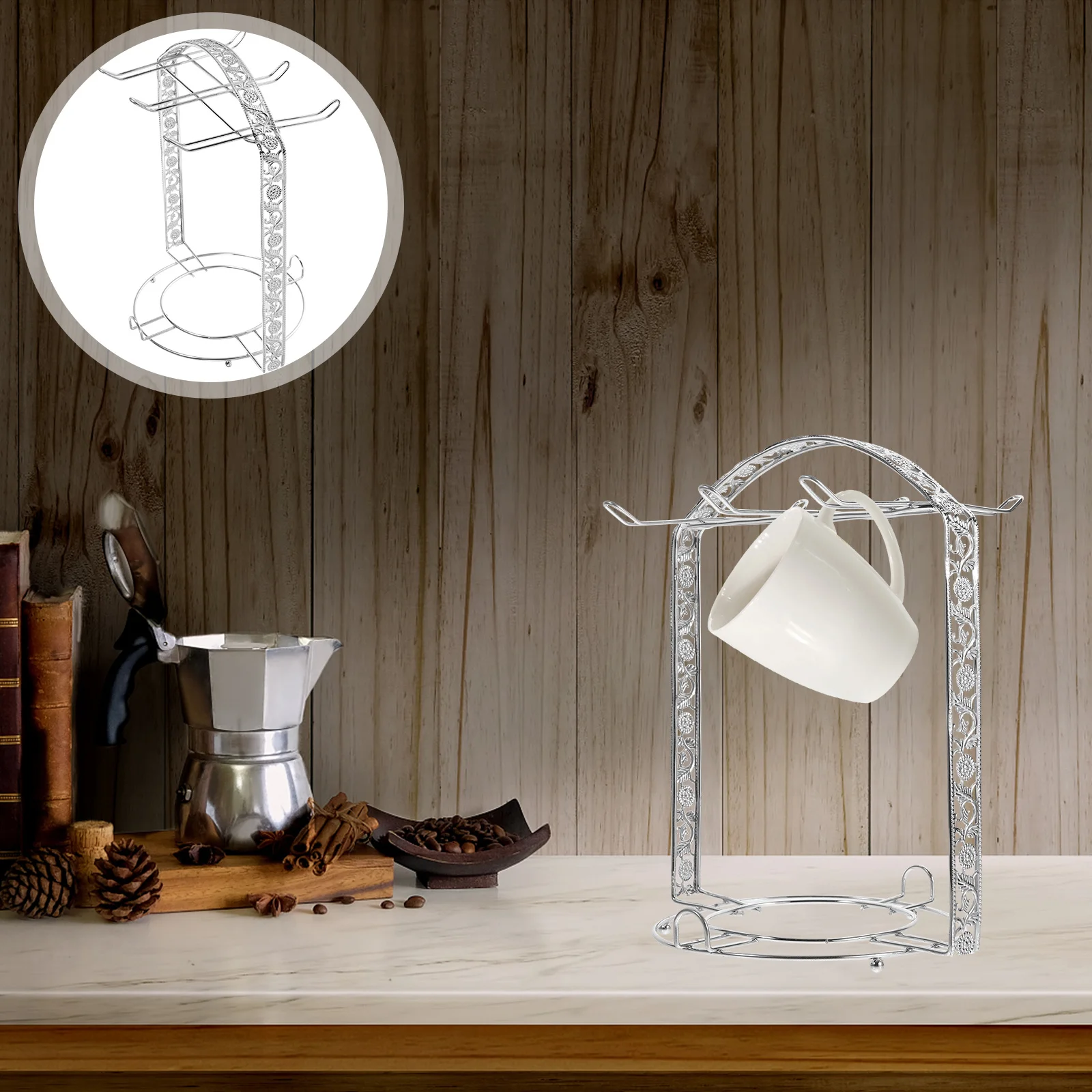 

Kitchen Countertop Coffee Cup Holder Metal Mug Rack Storage Organizer Stand for Tea Cups Coffee Station Bar Accessories