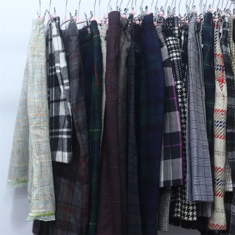 

Vintage Plaid A-Line Skirt High Waist Wool Blend Polyester Daily Wear Commuter Style Student Retro Checkered Short Skirt
