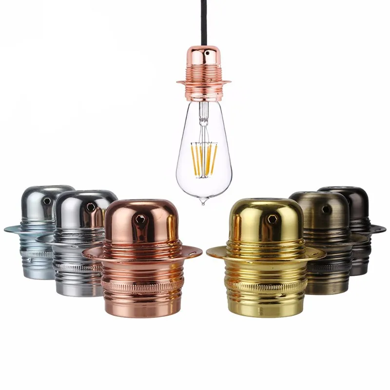 Polido Vintage Edison Lâmpada soquete com anel, Metal Lamp Holder, DIY Base da lâmpada, luminária, E27, E26