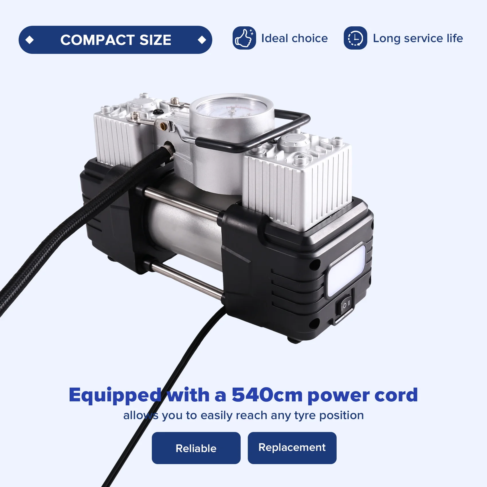 Portable 12V Dual Cylinder For Car Tyre Inflator Air Compressor Fast Pump Featuring LED Light Digital Gauge For Car& Motorcycle