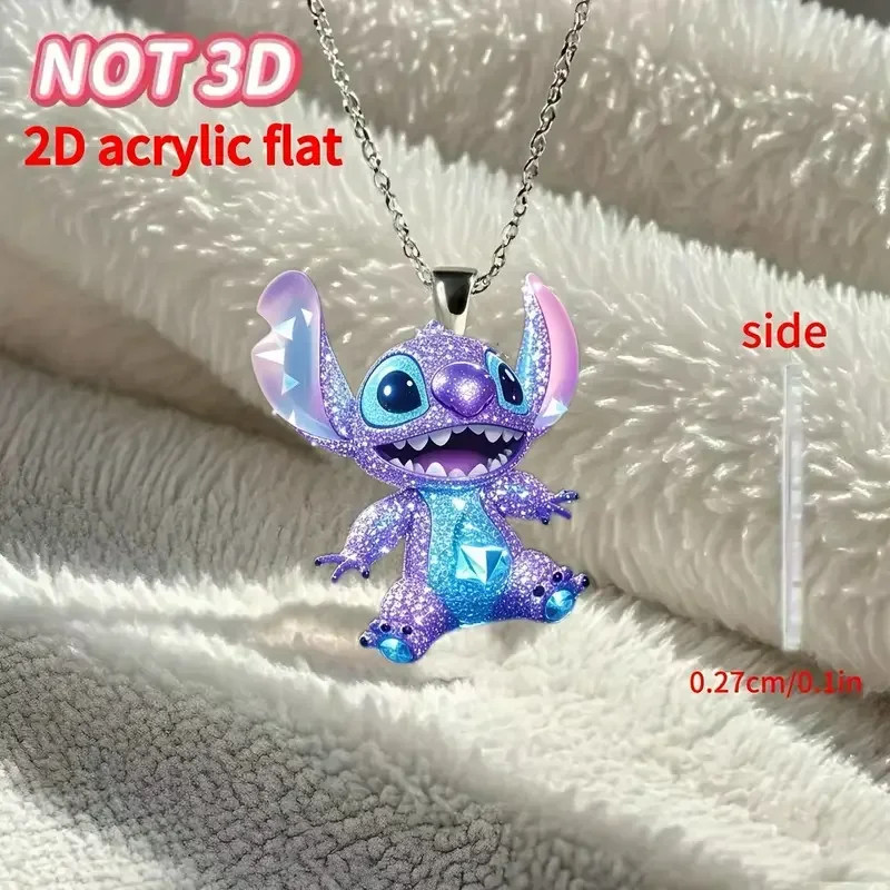 Disney Stitch 2D Acrylic Fantasy Couple Necklace Kawaii Cartoon Anime Accessories Diamond Pattern Girl Decoration Gift
