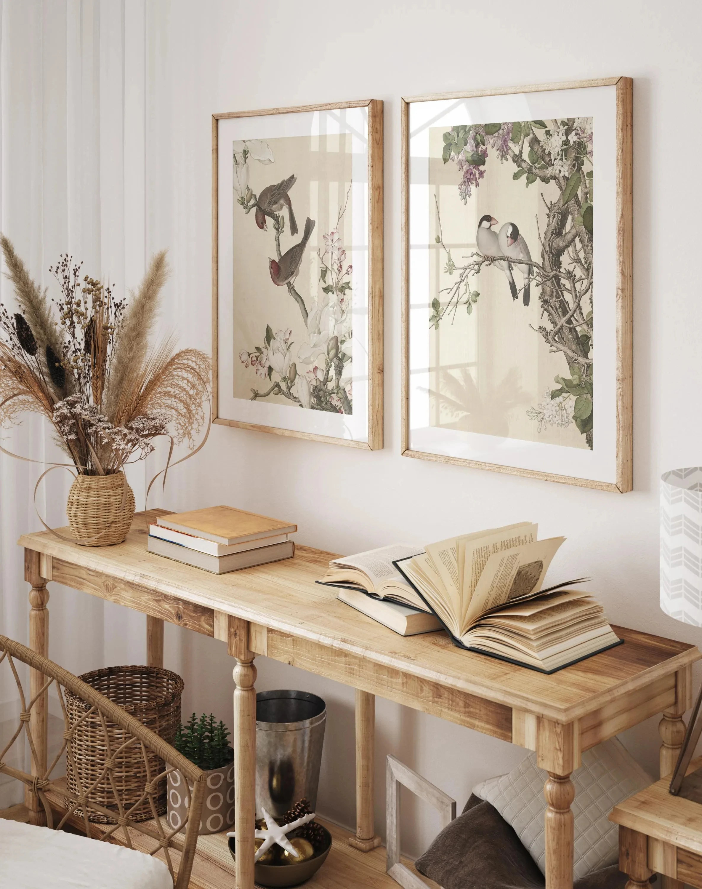 3PCS Frameless,3 Vintage Oriental Bird Flower Canvas Wall Art Poster–Classic Chinese Style Floral Printing for Timeless Home Dec