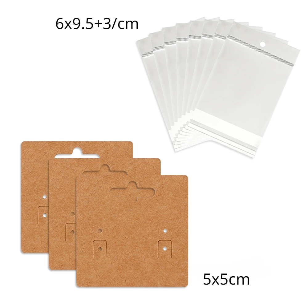 50 Pcs 5x5cm Hangable Earrings Jewelry Display Paper Card Label With Or Without Bags Wholesale Packaging Small Business Supplier