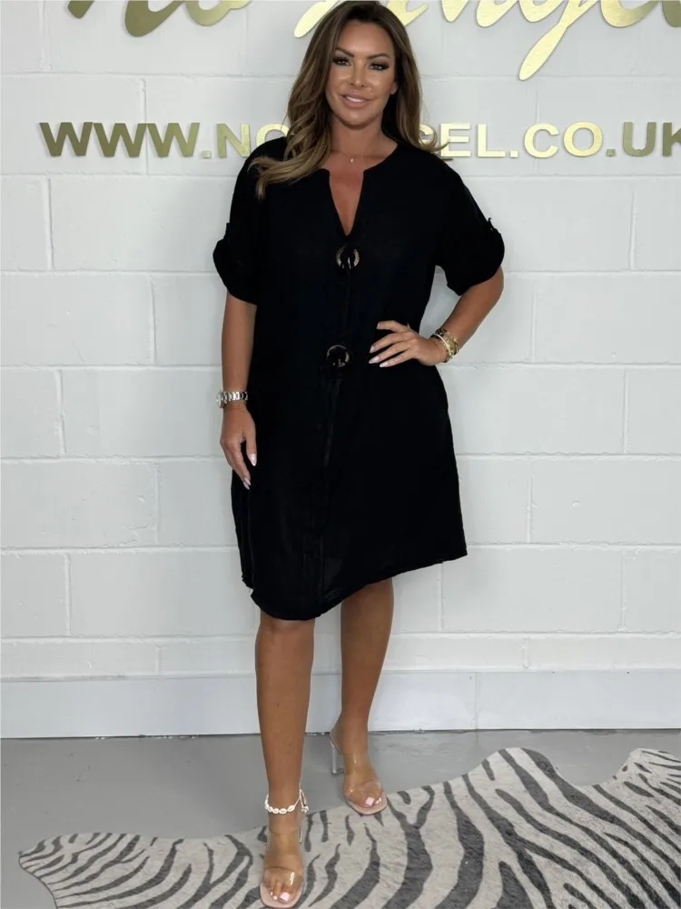 Autumn Women Solid Loose Dress New Fashion V Neck Button Office Elegant Dresses 2024 Female Holiday Casual Dress Robe Femme