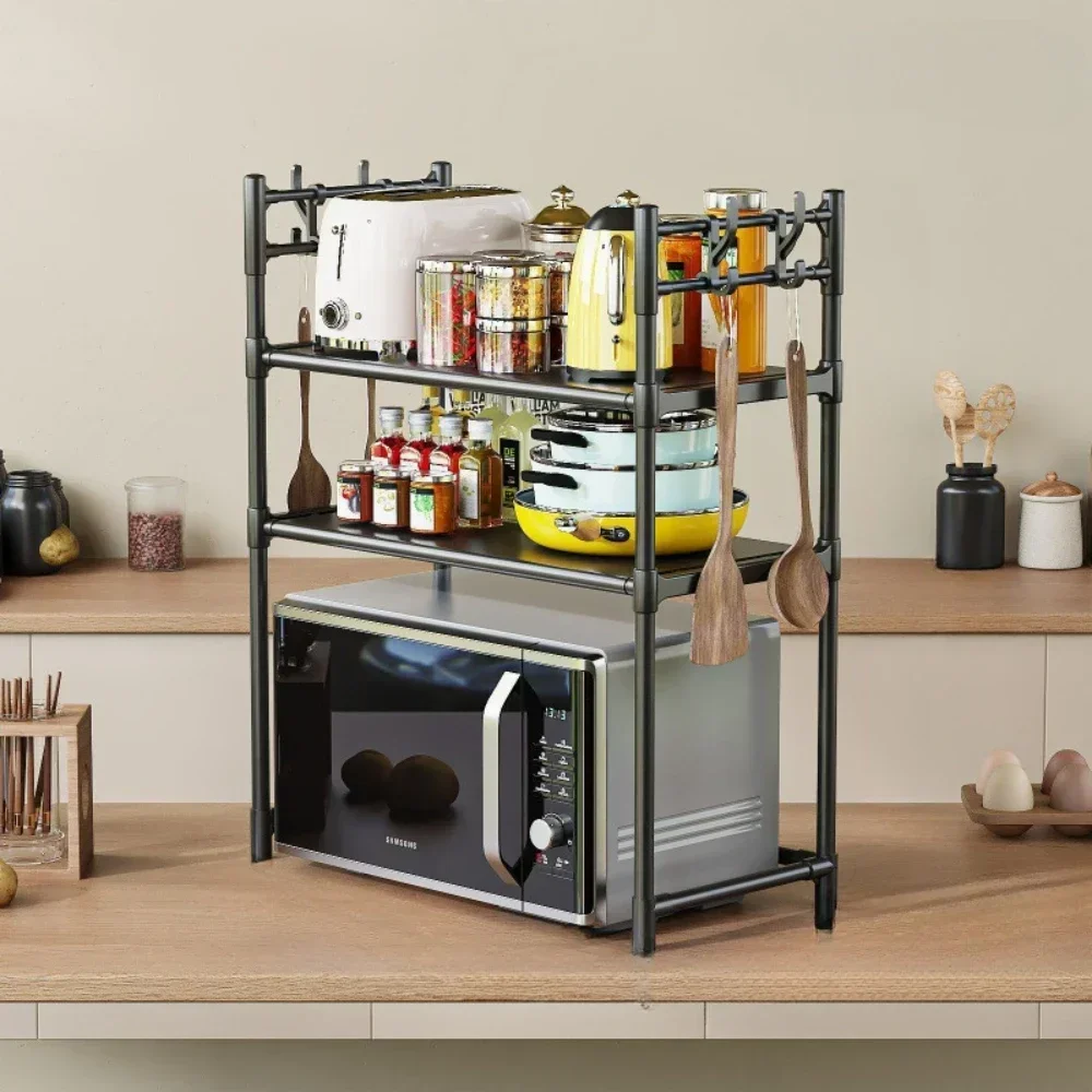 

Double Layered Kitchen Microwave Rack Simple Storage Shelf Multi-Layer Organizing Rack Standing Countertop Oven Shelf Seasoning