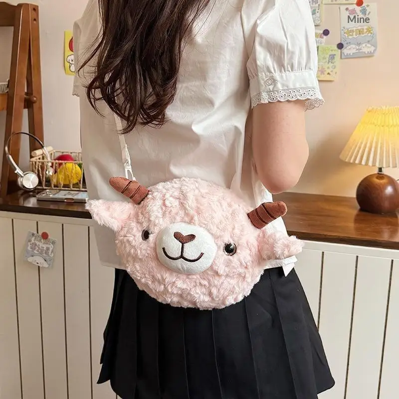 Kawaii-Tasche für Damen, Cartoon-Schaf-Plüsch-Umhängetasche, neue Crossbody-Tasche, kleine Handytasche, Bolsa Feminina – Detail 3