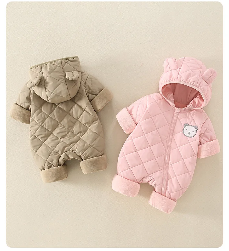 Aynigiell Spätherbst, Frühwinter Baby Overall dicke warme Säugling Kapuze in Fleece Stram pler Neugeborenen Jungen Mädchen Overalls – Detail 7
