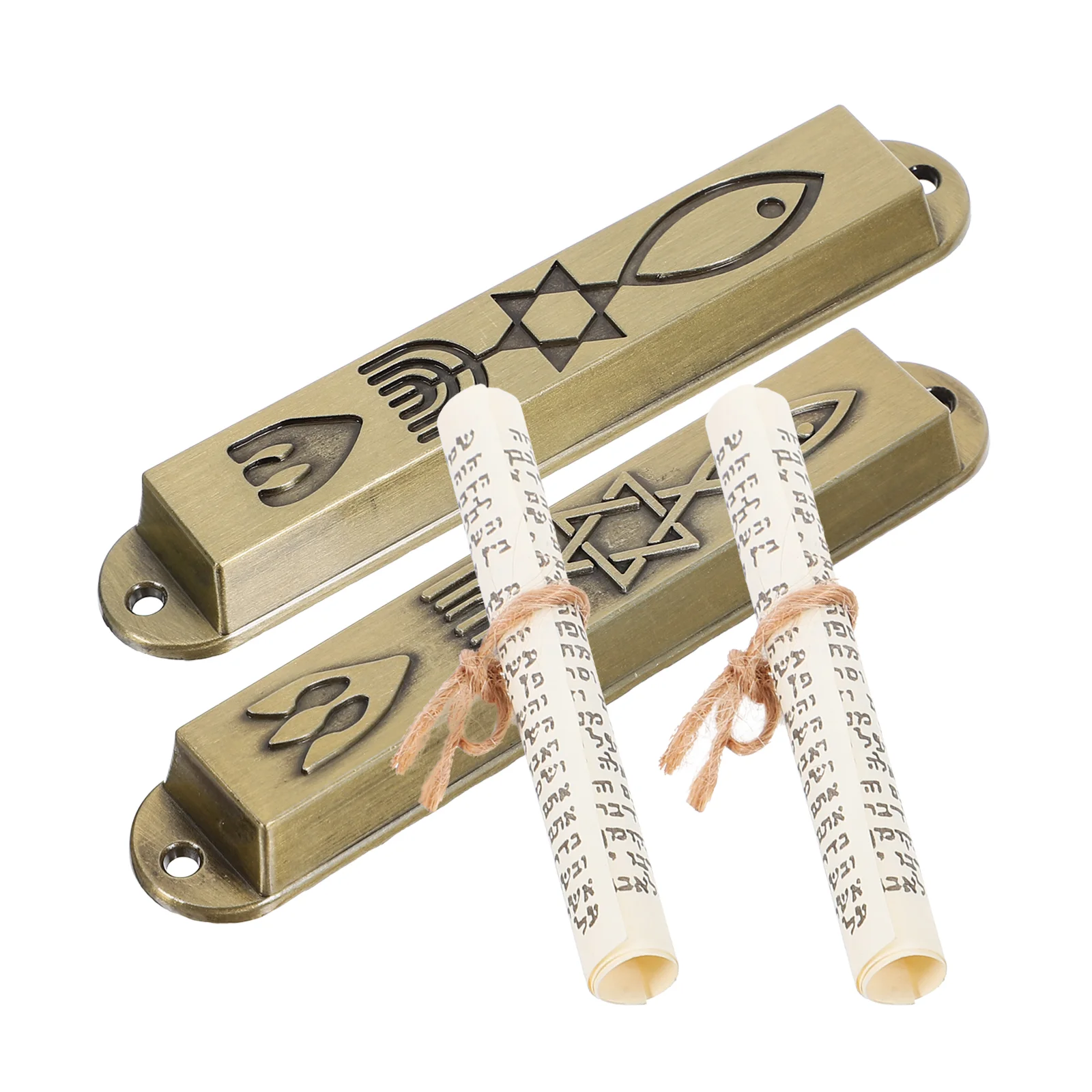 2 Pcs Gift Doorpost Decor House Mezuzah Scripture Household Metal Religious Adornment Alloy Holy Decorative