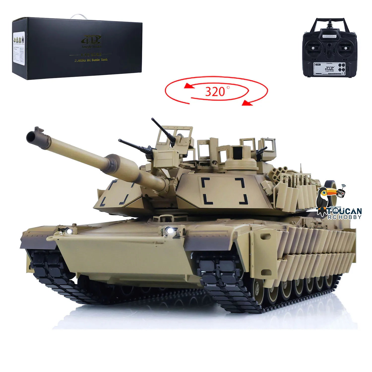 Tongde RC 탱크 Abrams M1A2 적외선 및 BB 슈팅 연기 유닛 리모컨 전투 탱크 SEP TUSK II 320 ° 모델 장난감, 1/16 체중계 