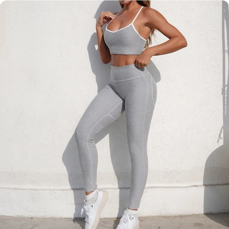 

2 Piece Sexy Naked Back Yoga Suit Women Tight Fitness Set Butt Lifting High Waisted Workout Clothes for Gym Running