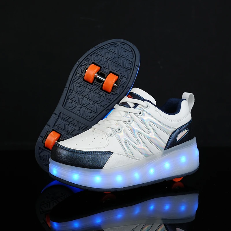 

Four Wheels Children Luminous Glowing Sneakers Led Light Roller Skate Shoes USB Charging Kids Led Shoes for Boys Girls