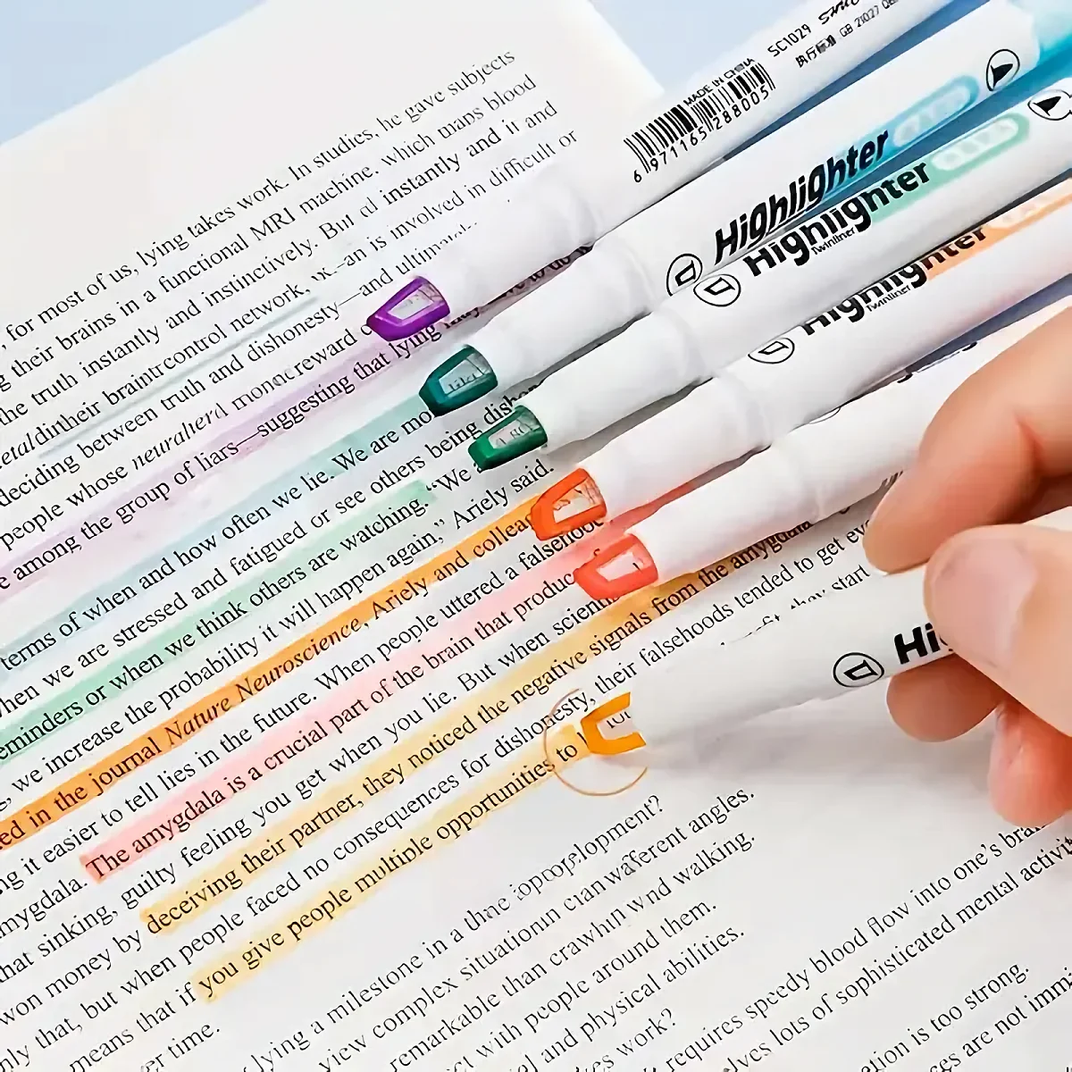 6-Pack Clear View Highlighter Pens - Soft Light Colors, Visible Tip for Precise Marking, Ideal for Students, School, and Office