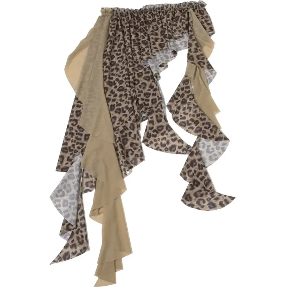 

Джинсы Брюки Декор Нерегулярная кружевная мини-юбка Леопардовый принт Y2K Уличная одежда Юбки со рюшами Высокая талия Harajuku Юбка на шнуровке с оборками