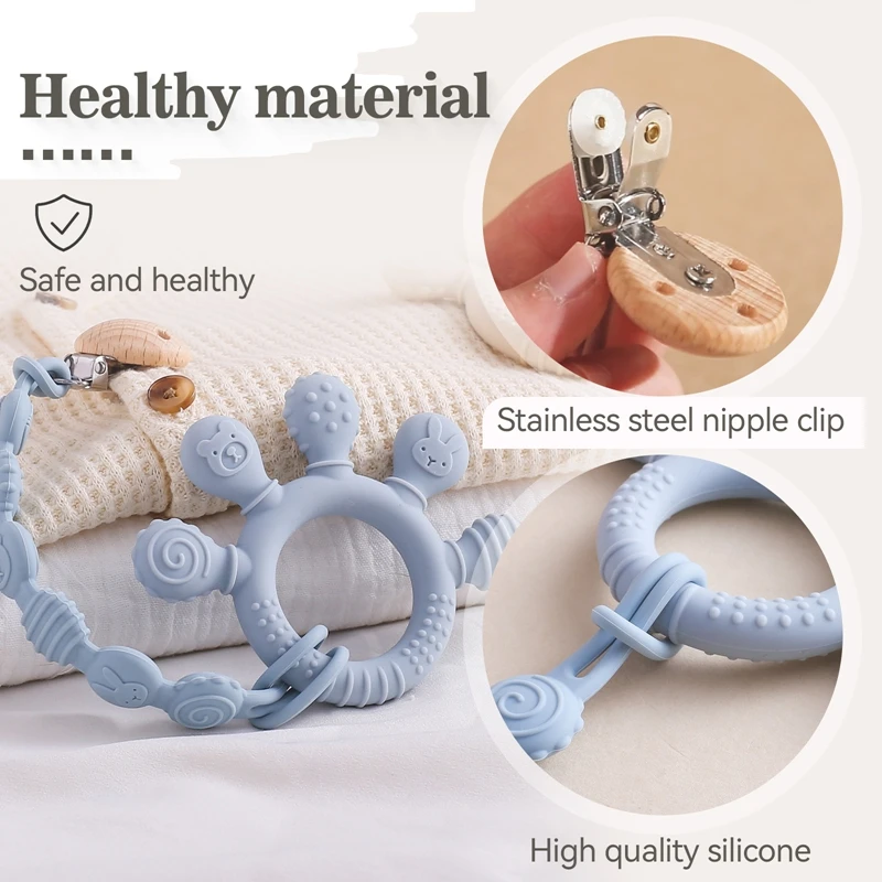 1PC Baby Silicone Teether Toys BPA Free Silicone Finger Ring Pacifier Chain Soothing Teething Toys For Newborn Teething Gifts