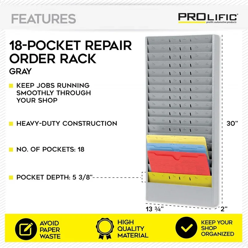 Champ Repair Order Rack - Heavy-duty Construction - Keeps your Shop Organized (18 Pocket, Gray)