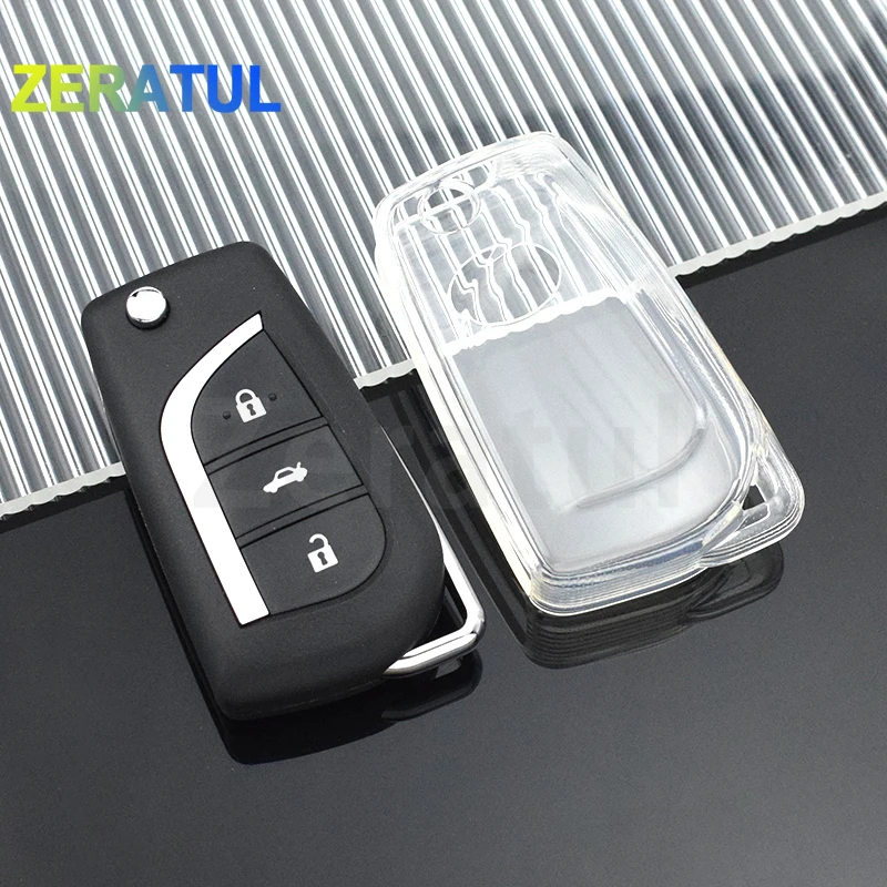 Transparent TPU Car Key Case Cover for Toyota Hilux Corolla Avensis Prado Fortuner RAV4 CHR Auto Shell Fob Holder Accessories