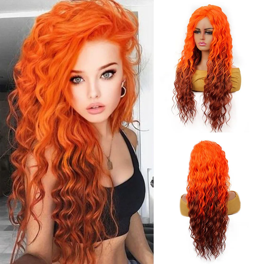 

Long Curly Wig Ombre Orange Ginger Natural Curly Wave Hair Wigs for Women Fluffy Synthetic Daily Cosplay Party Halloween Use