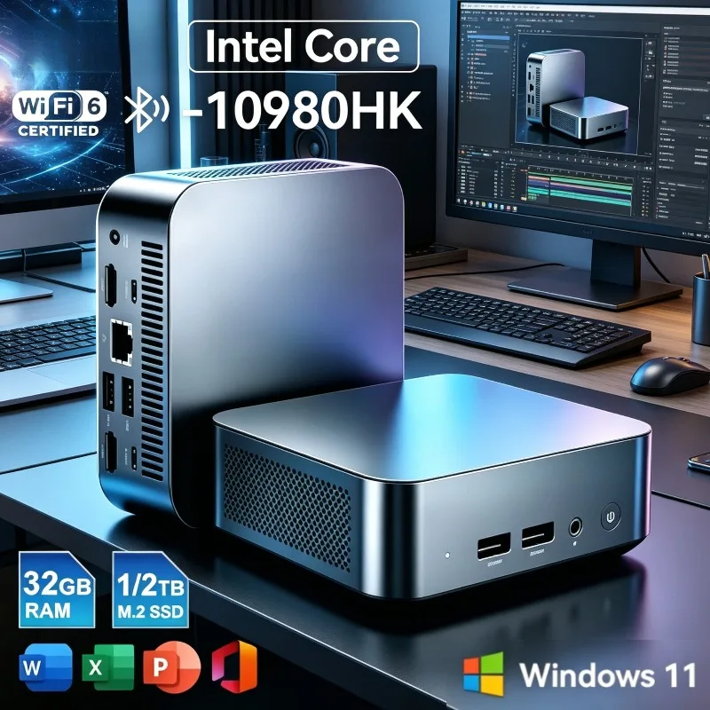 【Brand+】Mini PC Intel Core i9 10980HK Computer Gaming PC 16GB RAM M.2 SSD Windows 11 Pro WiFi 6 BT5.2 UHD Gamer Desktop PC