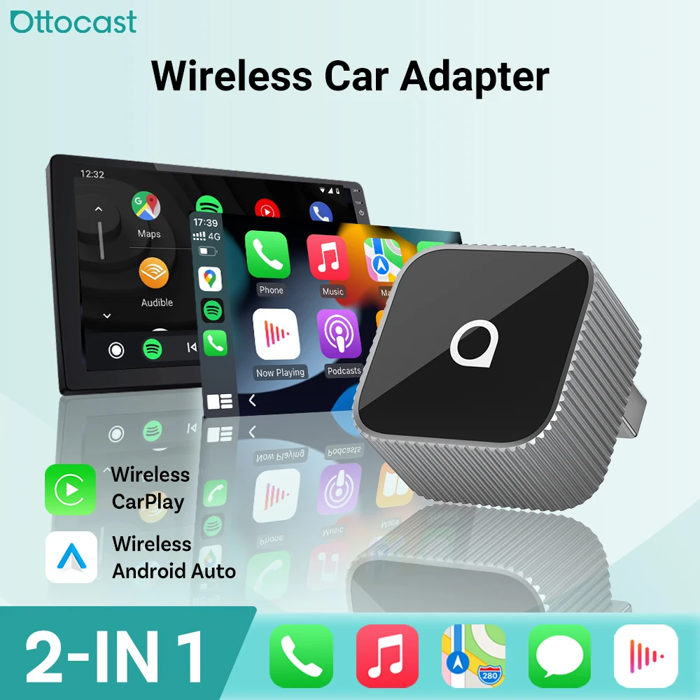 Ottocast Mini Slim Wireless CarPlay y Android Auto tamaño Ultra-Mini Remembros 2 teléfonos Plug & Play Auto Connect Drive más inteligente para VW