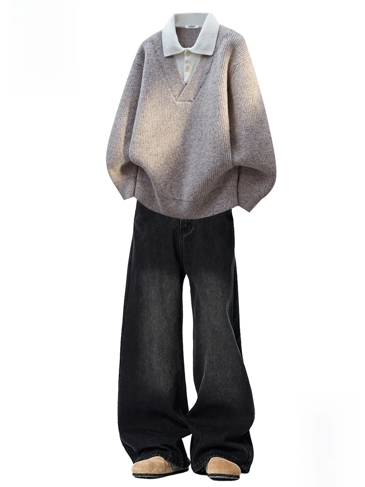 

Весенний повседневный вязаный свитер и джинсы Paul Frank для мужчин: модный, стильный и удобный спортивный комплект для отдыха, молодежный, с длинными рукавами