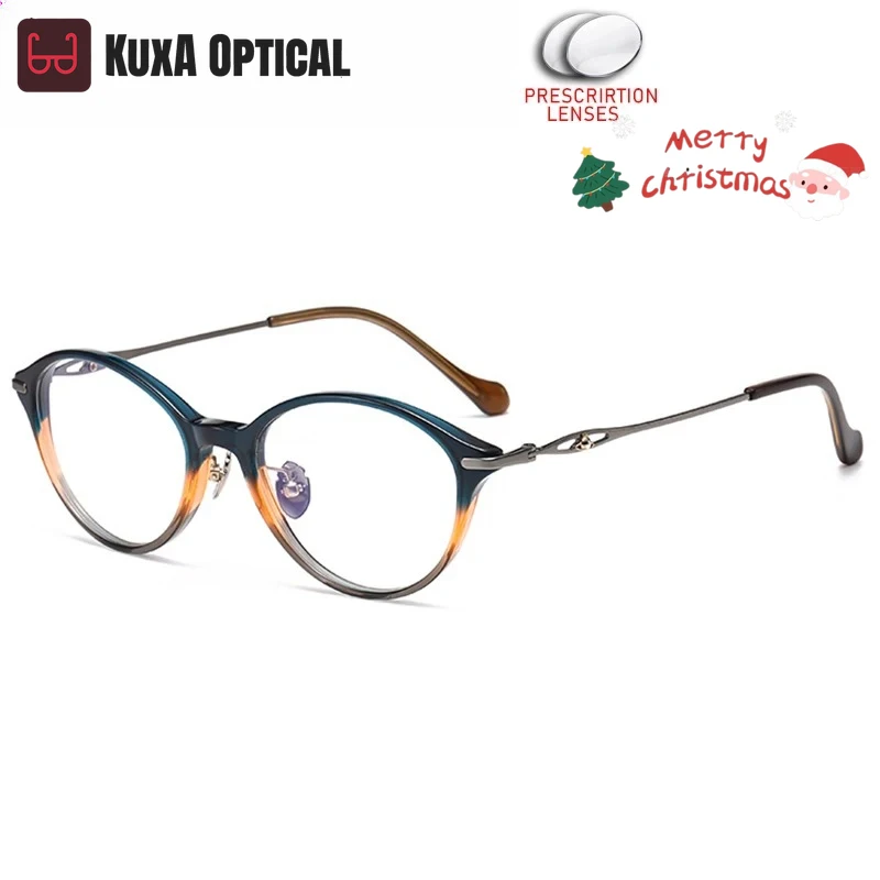 

KUXA Quality Acetate Pure Titanium Prescription Glasses Women Eyewear Distance Reading Progressive Myopia Optical Eyeglasses