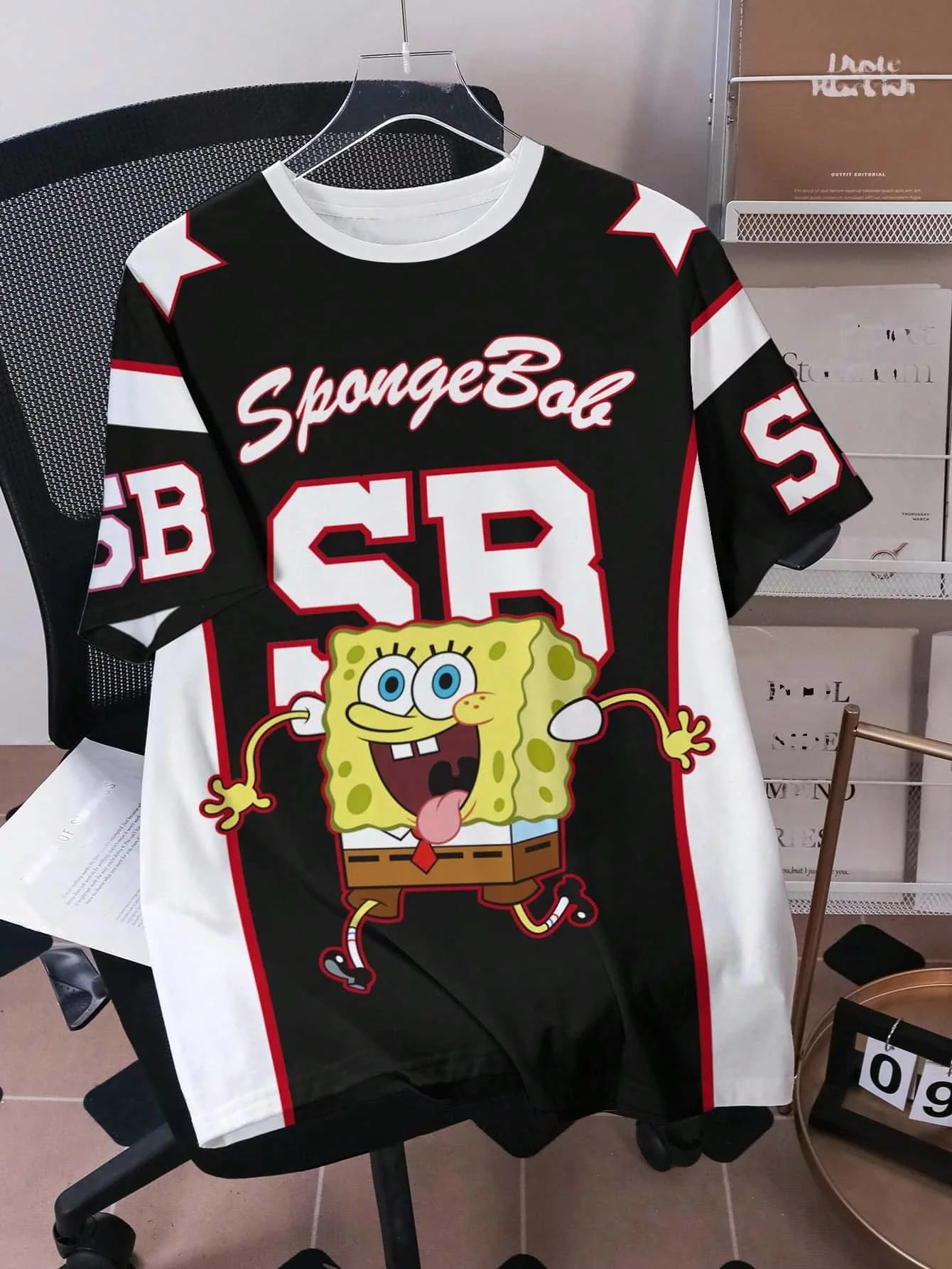 Retro Cartoon SpongeBob Schwammkopf Bedrucktes Unisex-T-Shirt in Übergröße, Lässiger Streetwear-Stil, Schnelltrocknend, Sport-T-Shirt