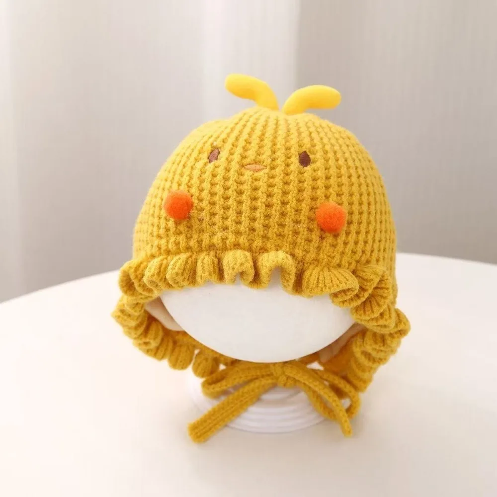 Soft Touch Cartoon Print Kids Beanie Knitted Fabric Thick Warm Baby Hat Wind Proof Stretchy Toddler Hat Kid