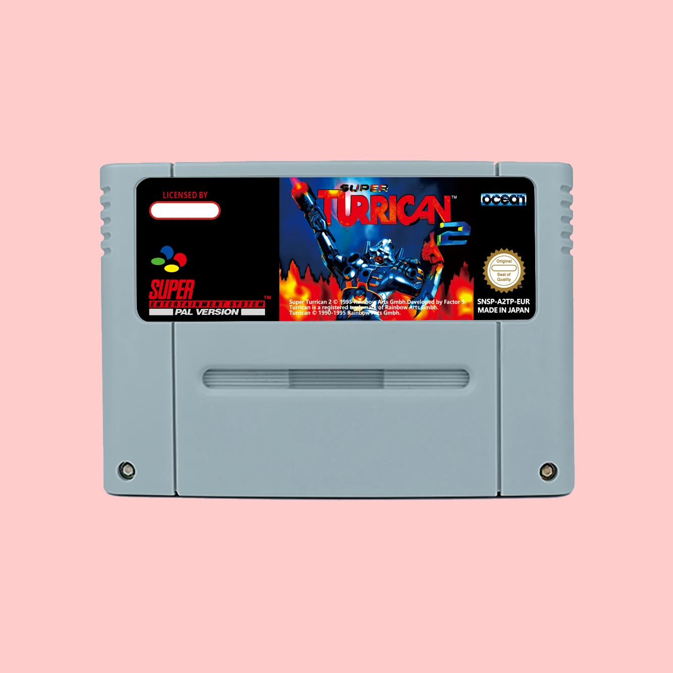 خرطوشة ألعاب الحركة SNES SFC Super Turrican 1 2 مع صندوق 16 بت NTSC USA JAP PAL EUR وحدات تحكم ألعاب الفيديو #4