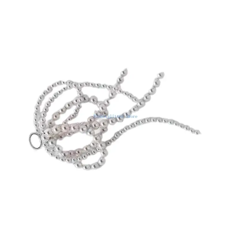 

652B Beautiful Bowknot Charm with Imitation Pearl Bead Shoe Buckle Ornament Keychain