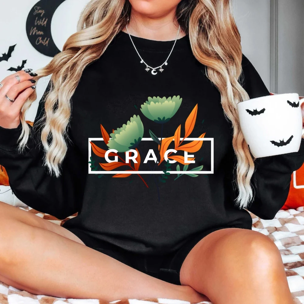 

Весенне-осенний свитшот с графическим рисунком Grace Plant, уличная одежда с длинными рукавами, топ в стиле бохо, унисекс, свитер с круглым вырезом для женщин и мужчин