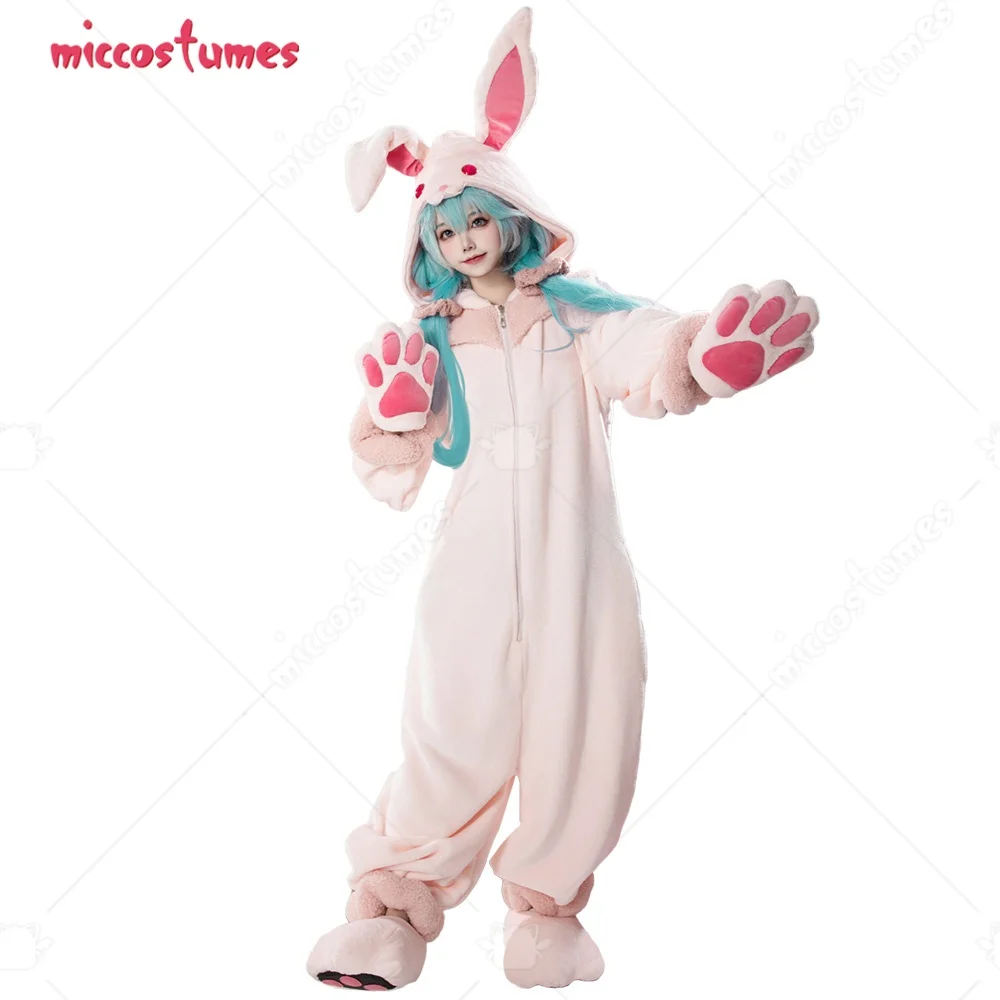 

Miccostumes Women Onesie Pajama Vocal Cosplay Costume Plush Rabbit Style Jumpsuit with Shoulder Bag