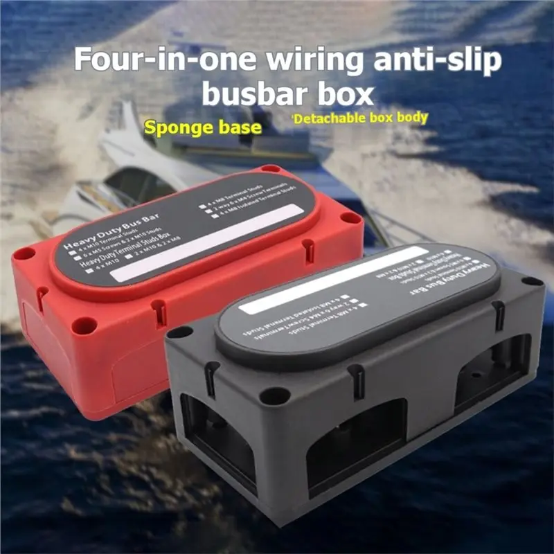 ABUO-300A Heavy Duty Bus Bar Box With 4 Terminal Studs M10 Modular Power Distribution Block For Marine/Solar 48V DC System B