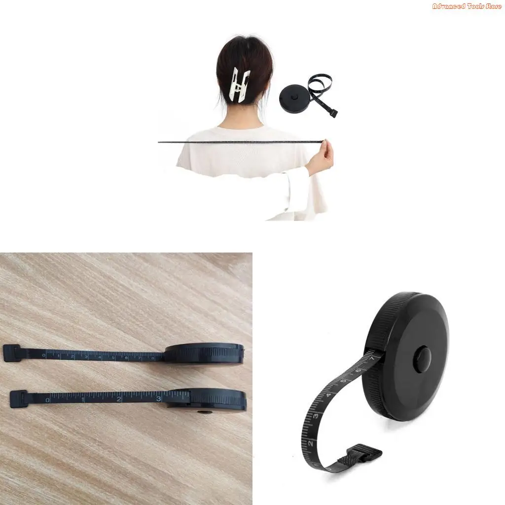 ABS PVC Tape Measure Auto 200cm Black For Home Office W91B