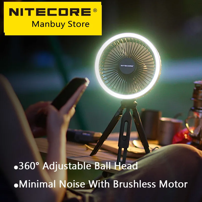 wholesale Nitecore NEF10 3in1 Camping Electrice Fan +Power Bank+LED Ring Light Adjustable Tripod USB-C Rechargeable Ceiling Fans