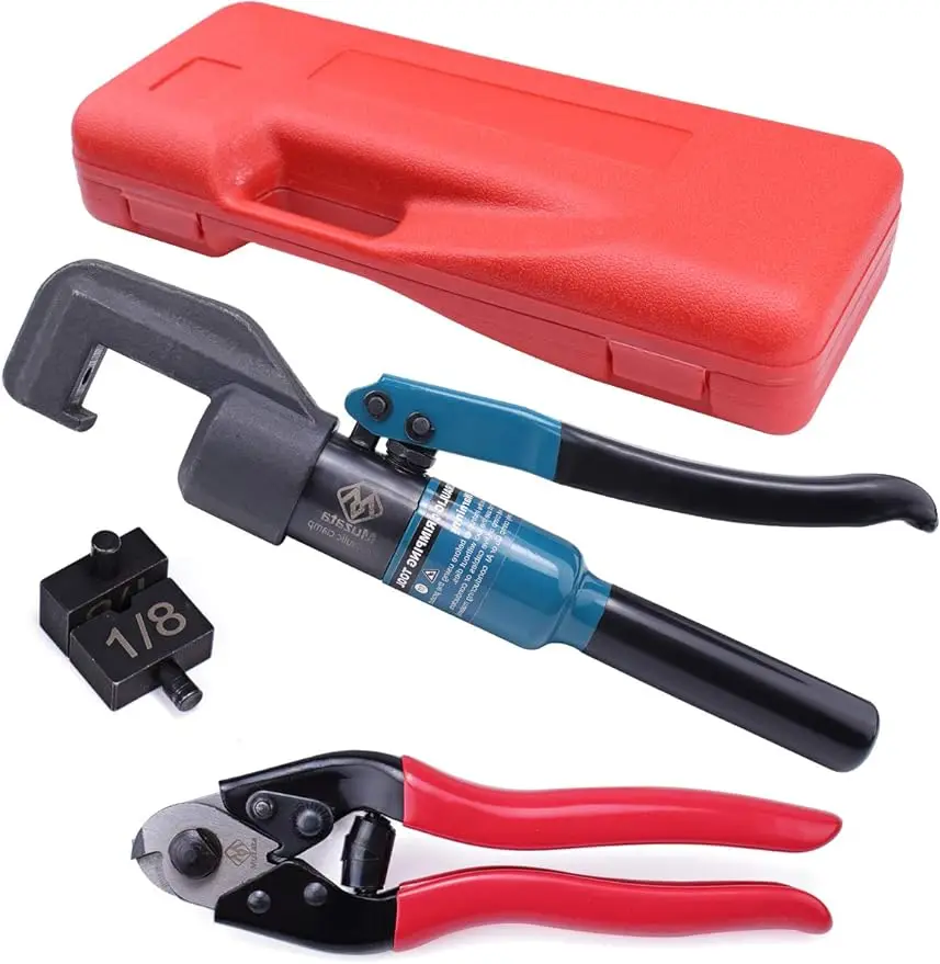 

45KN Upgraded Custom Hydraulic Hand Crimper Tool for 1/8" Stainless Steel Cable Railing Kit Hardware Wire Rope Swaging