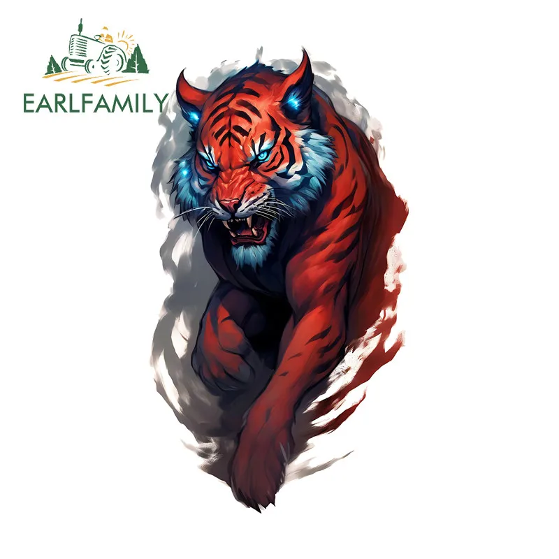 EARLFAMILY Fierce Tiger With Fire Car Sticker Trolley Scooter Rear Windshield Motorcycle Decal Interesting Car Door Protector