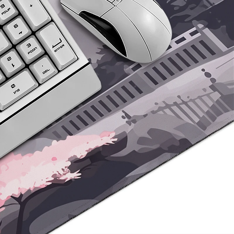 Mouse Pad Pink Sakura Sunrise Pagoda Gamer printon demand Home Large HD Mousepad XXL Playmat Desk Mats Carpet Non-Slip Table Mat