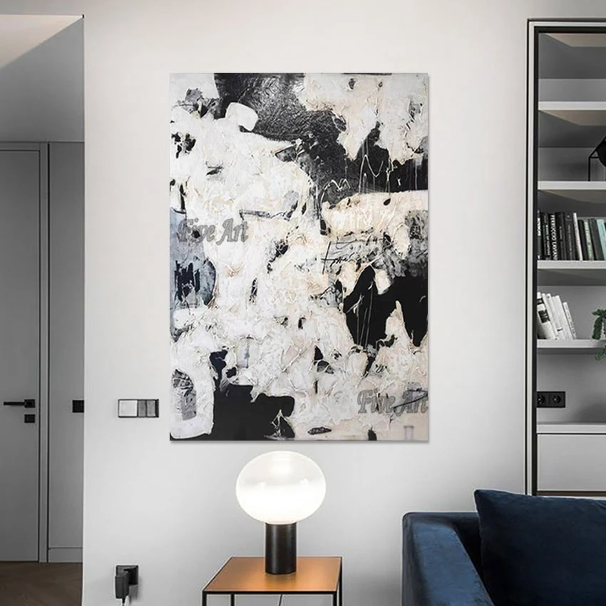 

Большой размер изображения абстракция акриловый дизайн настенное искусство холст черное произведение искусства безрамная картина маслом декоративные предметы для кафе
