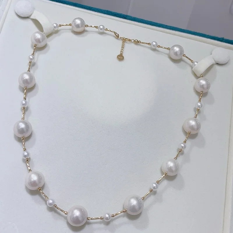 

SGARIT 18k Au750 Yellow Gold Pearl Necklace For Women Natural Fresh Water White Pearl Elegant Trendy Gift Fine Jewelry