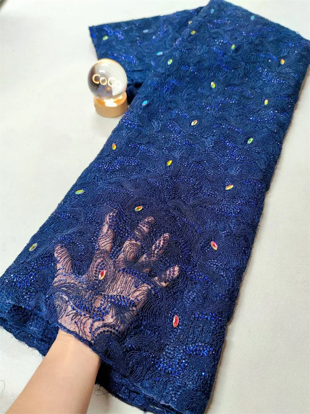 Nigeria Lace Fabric High Quality 2025 Guipure Lace Fabric Navy Blue Lace Fabric 5 Yards Big Lace Trim Fabrics For Sewing A1229-1