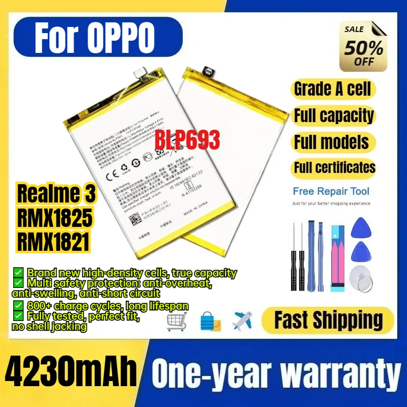 BLP693 for OPPO Realme3 RMX1825/RMX1821 Phone Battery 0 Cycle  High Capacity Battery Replacement Bateria Grade A Cell with Tools