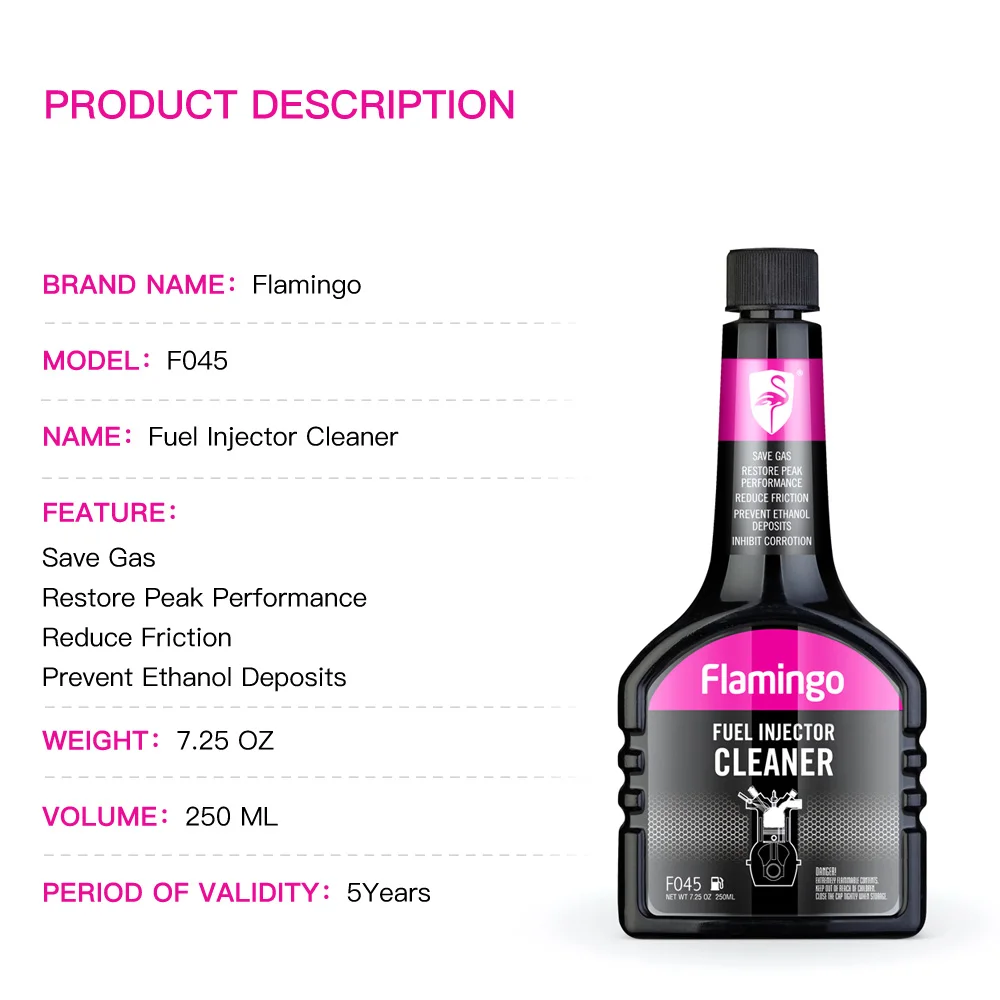 Flamingo F045 250ml 3Pc/Set Fuel Injector Cleaner Car System Petrol Saver Peak Performance Save Gas Oil Additive Restore 7.25OZ