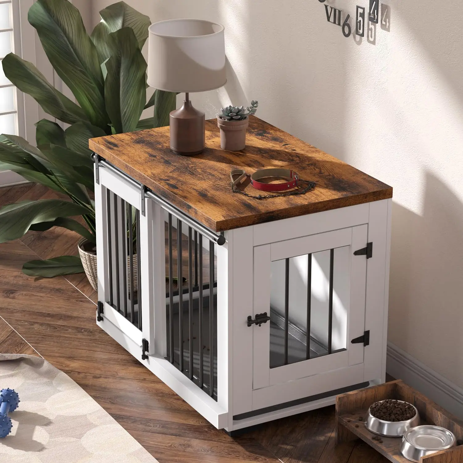 Decorative Modern Dog Crate End Table Barn Door Puppy Kennel Wooden Dog Crate Furniture