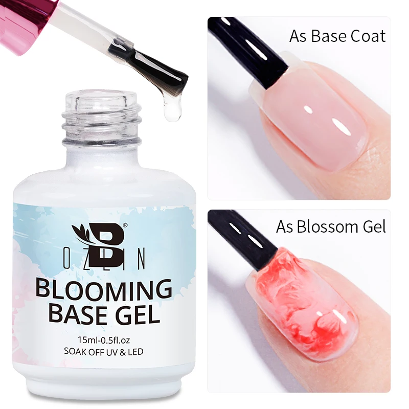 BOZLIN 15ML Clear 2 In 1 Blooming Base Gel Nail Polish Semi Permanent UV Spreading Effect Marble Nail Polish Watercolor Manicure