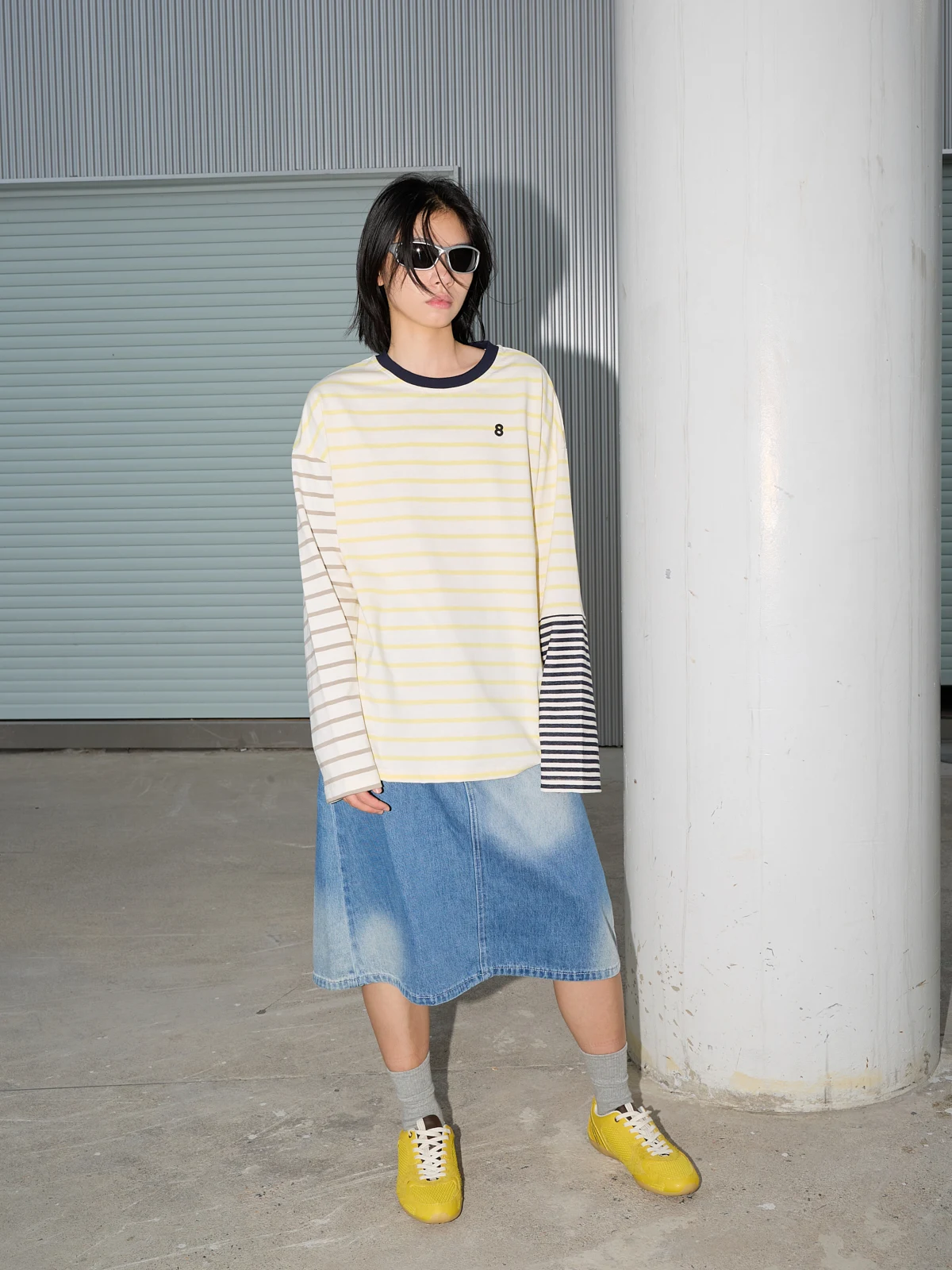 

Женская футболка Studiotill8 с пэчворком, открытыми плечами, круглым вырезом, весенне-осенняя, в полоску, с длинными рукавами, повседневная