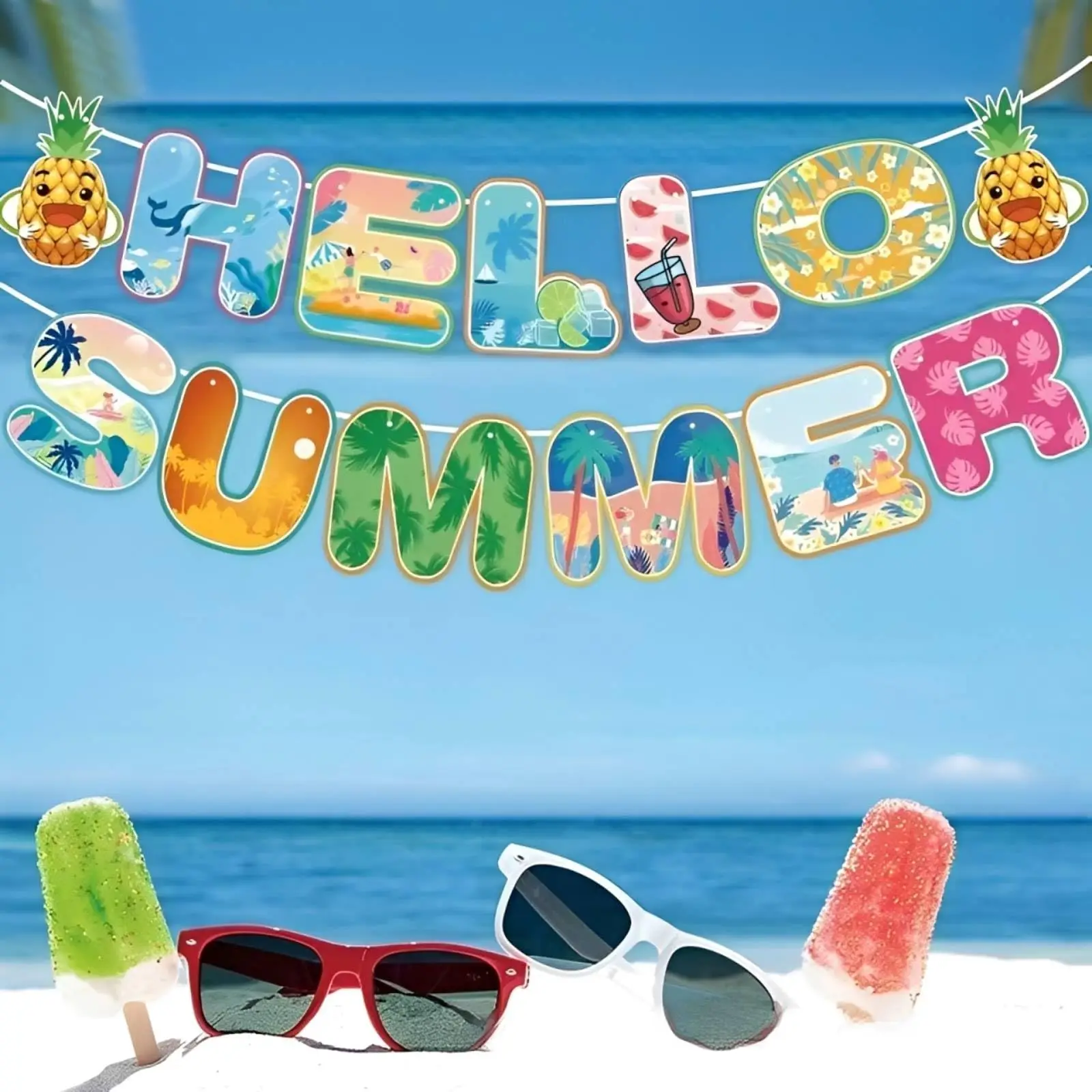 Summer Party Decorations Hello Summer Colorful Beach Pool Theme Banners Beach Decorations Garland for Holiday Party Supplies
