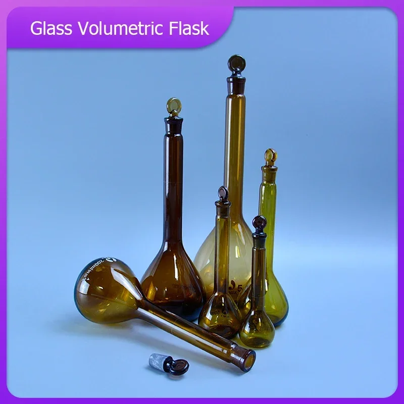 1ml/2ml/5ml Lab Brown Glass Volumetric Flask The Long Neck Quantitative Bottle With Glass Plug For School Experiment